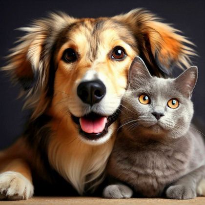 Moment câlin entre chien et chat